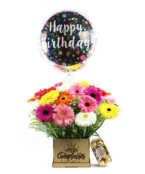 PAQUETE GERBERA & CHOCOLATE FELIZ CUMPLEAÑOS