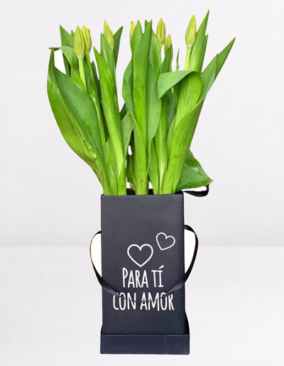 Caja Negra “Para Ti con Amor” con 12 Tulipanes Premium