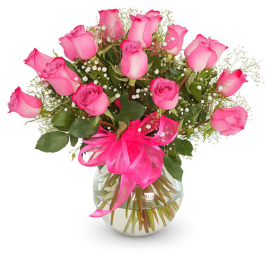 Florero tranparente con rosas